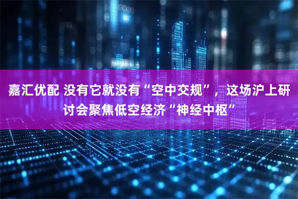 嘉汇优配 没有它就没有“空中交规”，这场沪上研讨会聚焦低空经济“神经中枢”