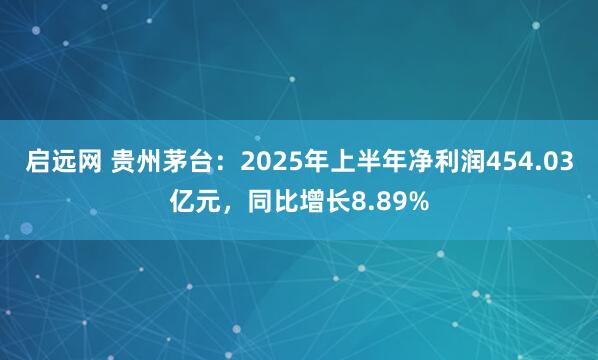 启远网 贵州茅台：2025年上半年净利润454.03亿元，同比增长8.89%